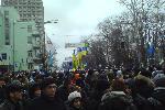 Евромайдан 7-8.12.2013 - встреча двух митингов - вдалеке тусовка Партии Регионов, окружённая ментами